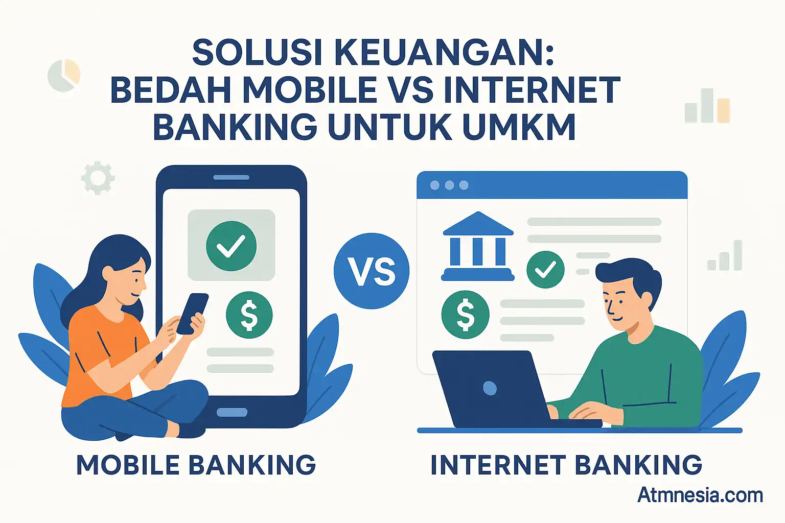 Ilustrasi perbandingan mobile dan internet banking untuk UMKM
